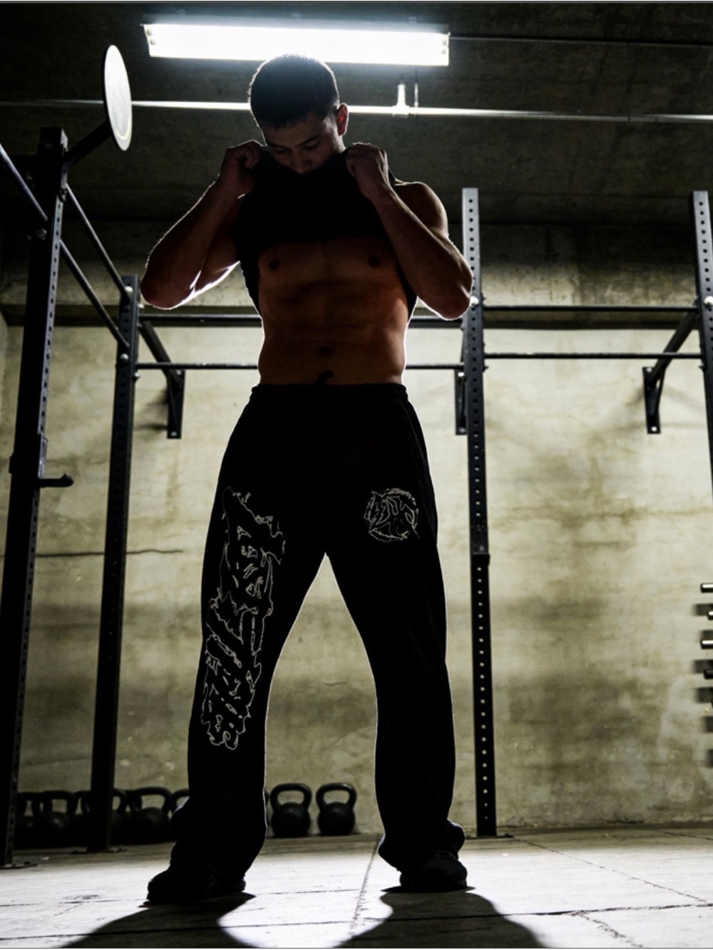 Black Graphic Heavy Weight Baggy Sweatpants with White Print